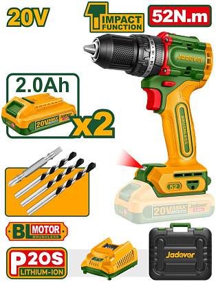 JDCDP5281, Jadever, Дрель аккумуляторная ударная бесщёточная 52N.m, 20V.