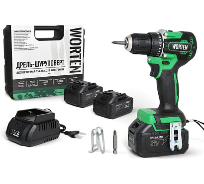 Дрель-шуруповерт бесщеточная WORTEN 2x4.0Ач, 21В IM КА-90000575