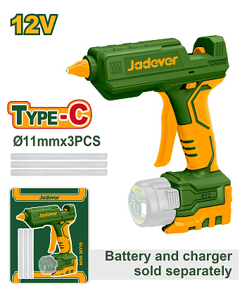 JDLU1412, Jadever, Пистолет термоклеящий аккумуляторный 12В