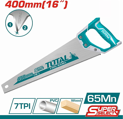 THT55400 - "ТОТАL" Ножовка по дереву 400мм, материал 65Mn.