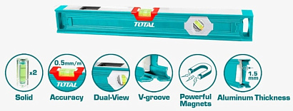 TMT24056 - "ТОТАL" уровень магнитный INDUSTRIAL 40см
