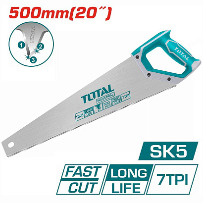 THT55208 - "ТОТАL" Ножовка 500 мм, с защитным покрытием, зубъя 9TPI.