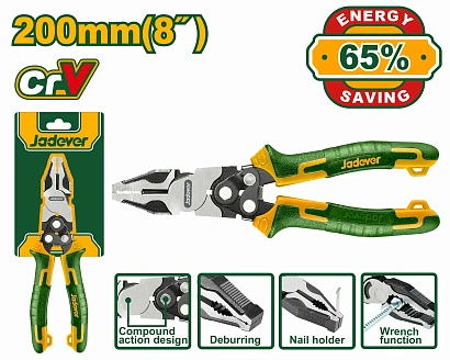 JDPL1768, Jadever, Плоскогубцы усиленные 65%, 200мм.