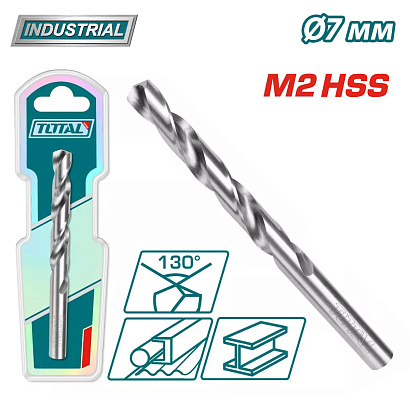 TAC1200701 - "ТОТАL" Сверло по металлу М2, HHS, 130°, 7мм.