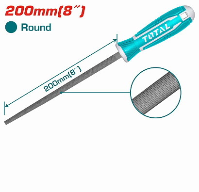 THT91386 - "ТОТАL" Напильник круглый 200мм, сталь T12.