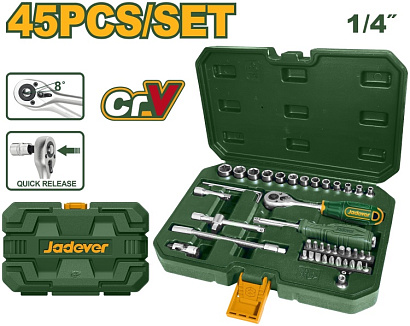 JDST4D45, Jadever, Набор головок 1/4 дюйма, 45 шт.