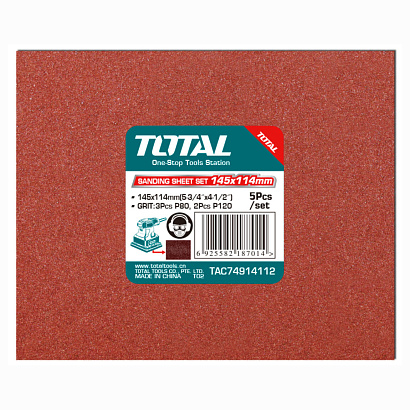 TAC74914112 - "ТОТАL" Набор шлифовальных листов 5шт, 145x114mm, P80 P120.