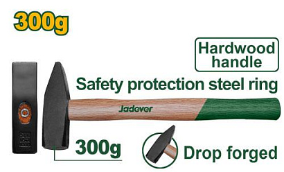 JDMB1303, Jadever, Молоток с деревяной ручкой 300г