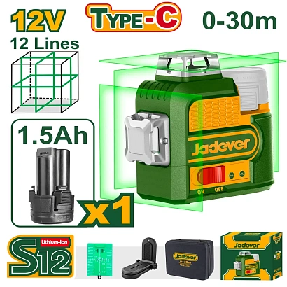 JDLE8M12, Jadever, Беспроводной 3D лазерный уровень, 12В, 0-30м