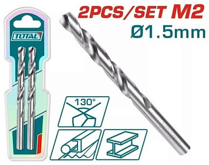 TAC1200152 - "ТОТАL" Сверло по металлу М2, HHS, 130°, 1,5мм.