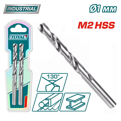 TAC1200102 - "ТОТАL" Сверло по металлу М2, HHS, 130°, 1мм.