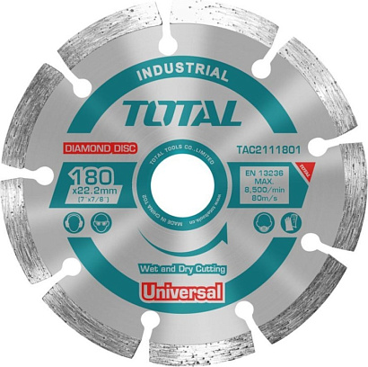 TAC2111801 - "ТОТАL" Дискт алмазный СЕГМЕНТНЫЙ INDUSTRIAL, 180мм,посадка 22.2мм.